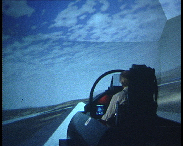 Ariel photography projected onto a screen of a flight simulator