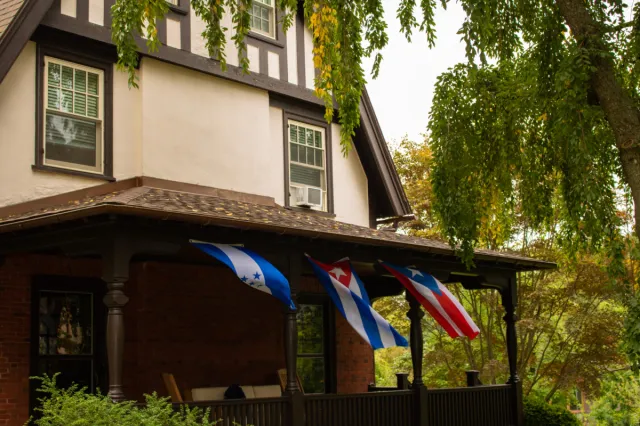 Latinx Cultural Center Building with 3 flags