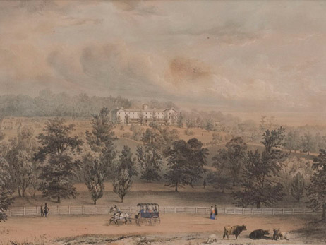 Painting of Haverford's campus in the 1800s