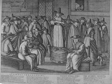 Drawing of a Quaker meeting.