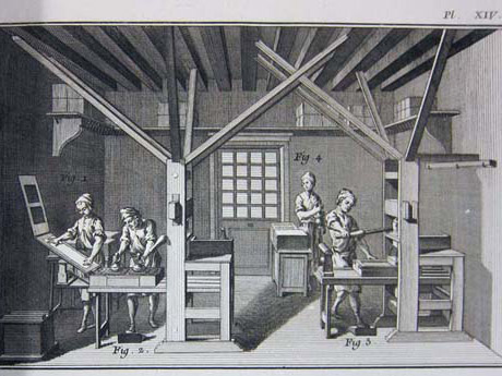 Illustration of a printing press in use
