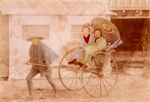 Painting of a rickshaw in use