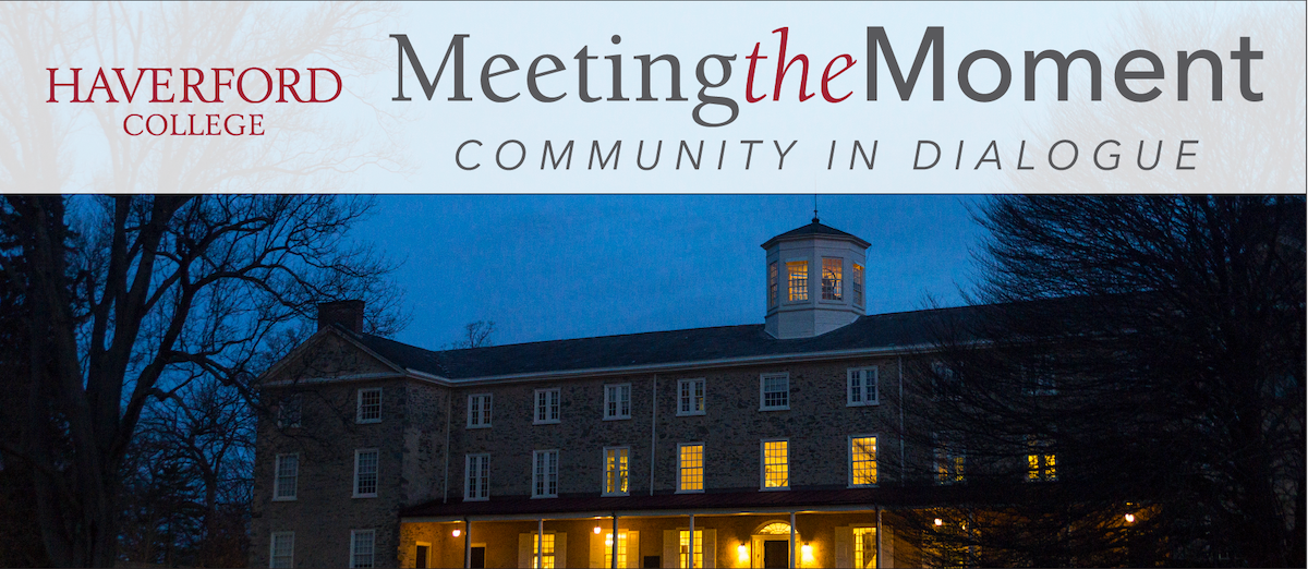 Graphic with the text "Meeting the Moment, Community in Dialogue"