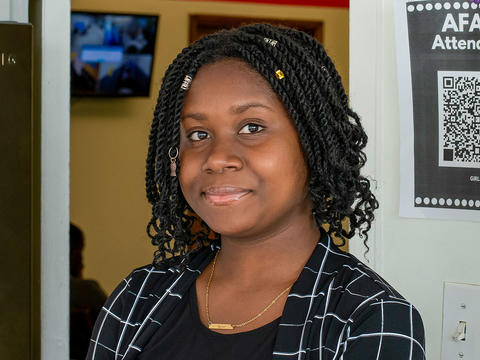 Chrislove Lamour is pictured in a portraits at AFAHO's offices in Southwest Philadelphia. 