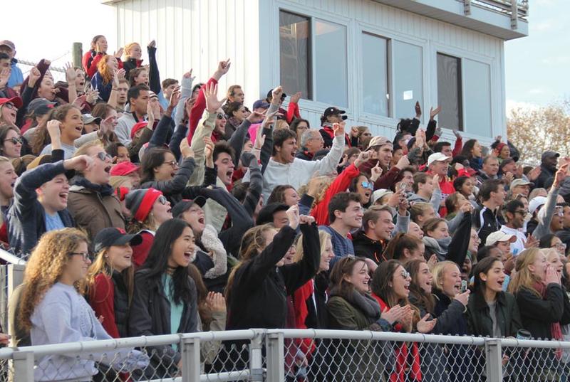 Fans cheering for athletics teams on Haverford's campus