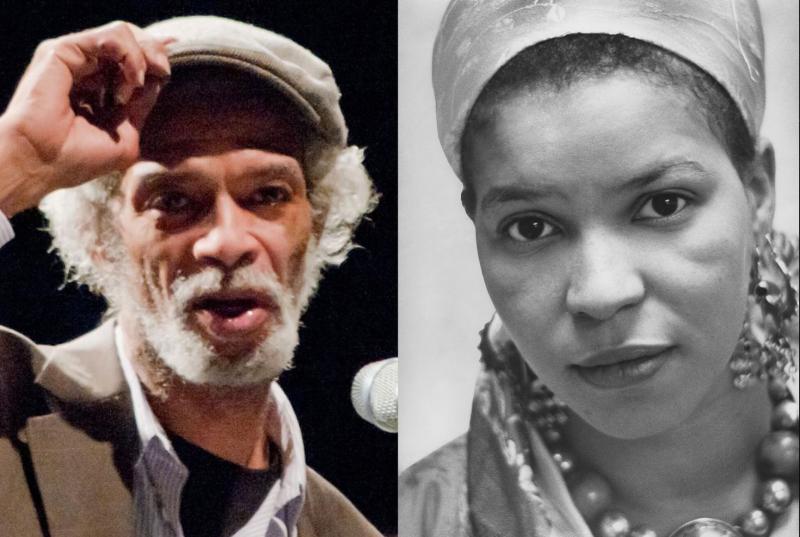 A color headshot of Gil Scott-Heron on the left and a black-and-white headshot of Ntozake Shange on the right. 