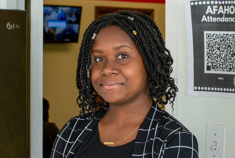 Chrislove Lamour is pictured in a portraits at AFAHO's offices in Southwest Philadelphia. 